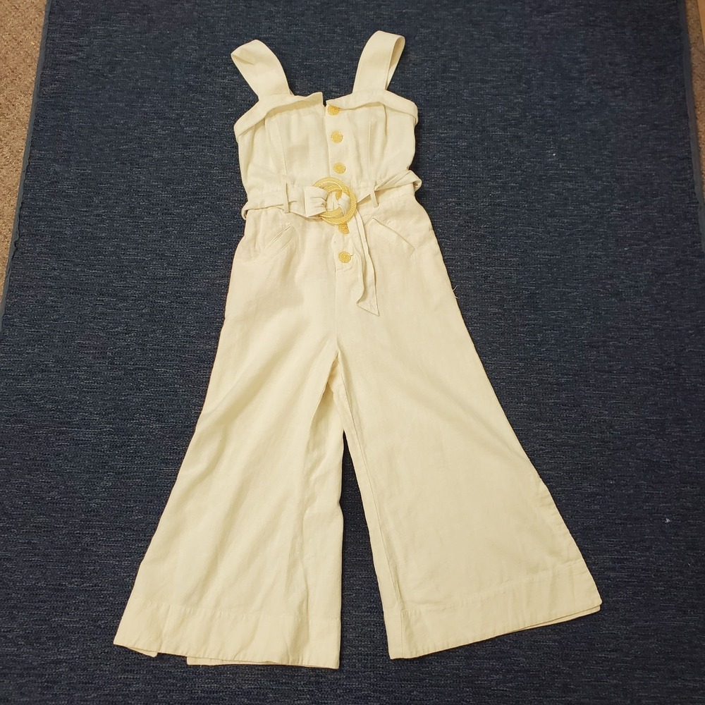 Anthropologie Womens Cape Cod Wide Leg Linen Jumpsuit Size 2 Old Money White
